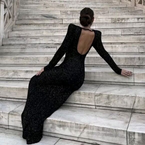 ZARA SHOULDER PAD SEQUIN DRESS - Picture 2 of 16